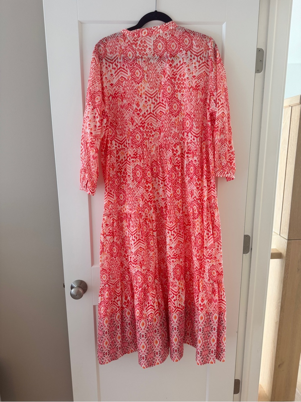 Zara Coral Pink Geometric Print Midi Dress XL Boho Vacation - Picture 2 of 3